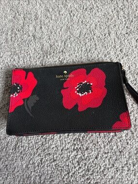 kate spade Black Wristlet Clutch with Red Floral Print